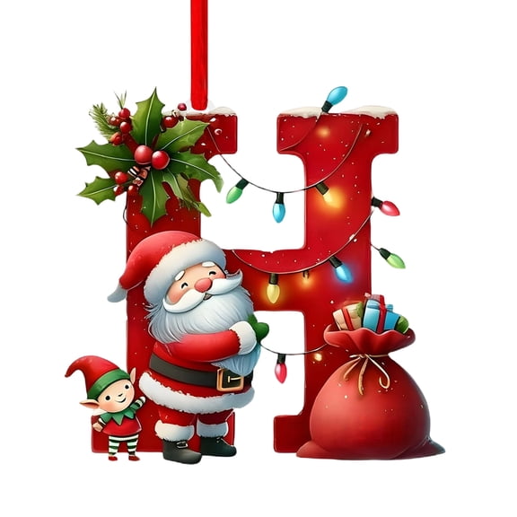 2D Acrylic Christmas Letter Pendant Set, 26 Alphabet Decorative Pendants, Festive Gift for Family Christmas Party, Holiday Ornaments to Enhance Christmas Atmosphere, 3.1in/8cm, H