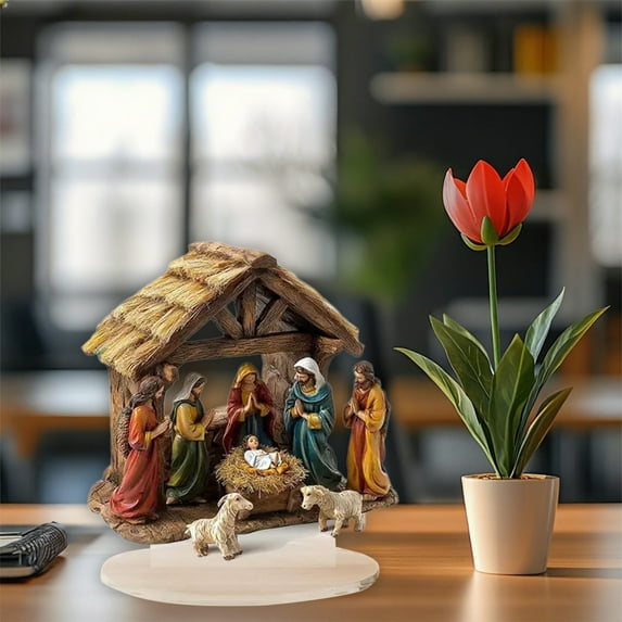 2D Acrylic Christmas Nativity Scene, lighted nativity scene indoor Religious Tabletop Ornament, Aesthetic Tabletop Decoration for Home Minimalist Christmass