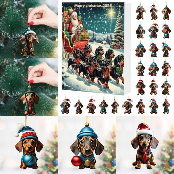 2D Acrylic Christmas Ornament Countdown Calendar Set Double Print Holiday for Festive Wall Display and Family Activities