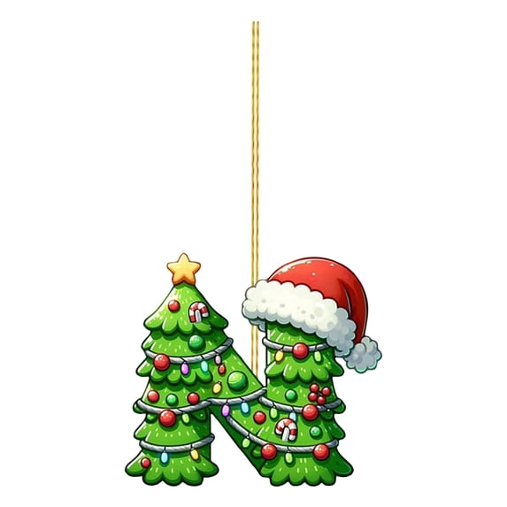 2D Acrylic Christmas Tree 26 Letter Pendants - Festive Alphabet Decorative Ornaments, Customizable Family Name Christmas Party Decor, Perfect for Christmas Trees, Wreaths & Holiday Gift, 3.15in, N