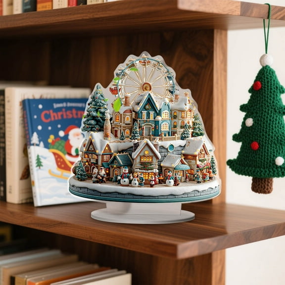 2D Acrylic Christmas Village House Christmas Amusement Park Ferris Wheel Decoration for Indoor Figurines Xmas Decoration