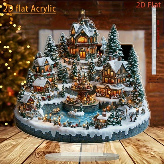 2D Acrylic Christmas Village Set, Miniature House Decor for Tabletop Display, Christmas Indoor Decorations for Home