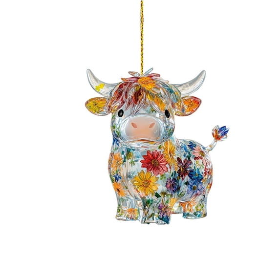 2D Acrylic Colorful Cow Pendant Colorful Calf Window Decoration Pendant Suitable for Garden Window Tree Car Pendant