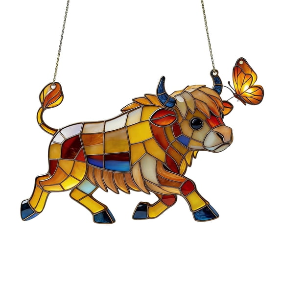2D Acrylic Cow Suncatcher Window Hanging Colorful Flat Cow Catcher Stained Glass Style Window Ornament Light Catching Panel Sunlight Reflection Farm Animal Home Window Decor Gift