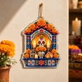 thumbnail image 1 of 2D Acrylic Day of the Dead House Ornament, Blue Sugar Skull Shrine Hanging Decoration for Halloween Tree, Wall, Car Mirror and Dia de los Muertos Party Decor, 3.9 Inch, 1 of 5