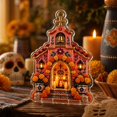 thumbnail image 1 of 2D Acrylic Day of the Dead Shrine Ornament, Orange Sugar Skull Altar Hanging Decoration for Halloween Tree, Wall, Car Mirror and Dia de los Muertos Party Decor, 3.9 Inch, 1 of 5