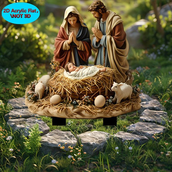 2D Acrylic Easter Religious Yard Signs Easter Outdoor Decor Floor Insertion 10.2"x 7.87"