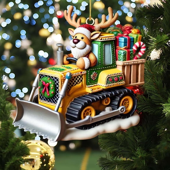 2D Acrylic Engineering Vehicle Christmas Ornament For Tree Hanging, Festive Construction Truck Car Decor For Christmas Holiday, Decorative Vehicle Shaped Ornament For Christmas Tree Home Party Gift