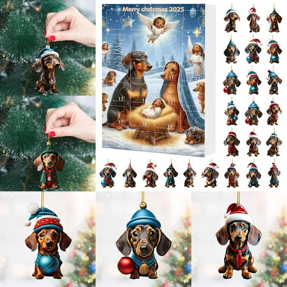 2D Acrylic Festive Holiday Ornament Countdown Calendar Set Double Print Design Wall Hanging for Home Seasonal Celebration