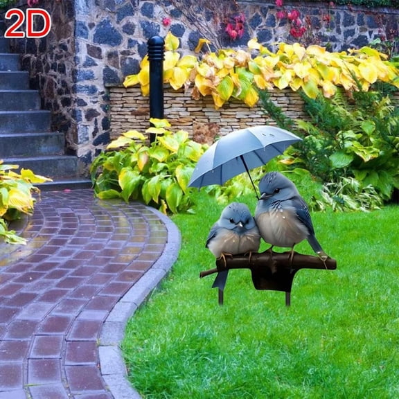 2D Acrylic Flat Bird Garden Stake With Umbrella, Transparent Design For Modern Artistic Decor, Lightweight Waterproof Easy To Install Outdoor Decoration