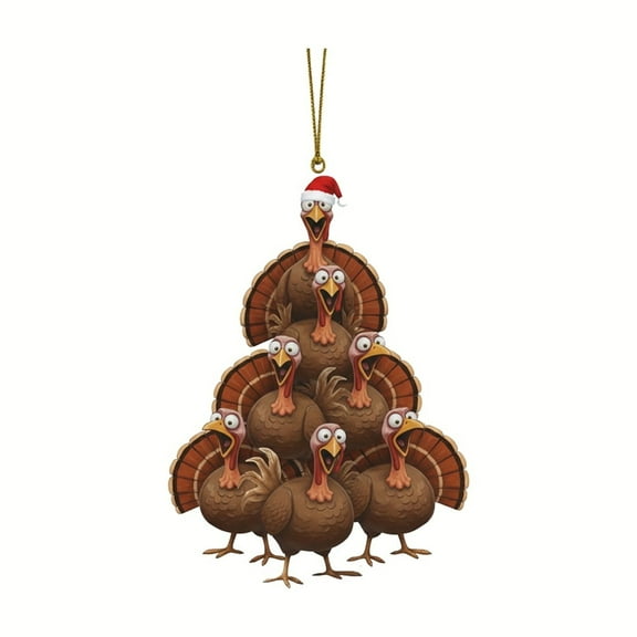 2D Acrylic Flat Thanksgiving Turkey Hanging Ornament, Funny Festival Home Decoration For Christmas Tree, Windows And Fireplace