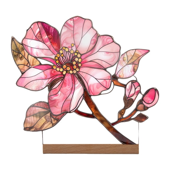 2D Acrylic Floral Decor With Stained Glass Design Elegant Desktop Accent For Tabletop Display And Floral-Inspired Home Decoration