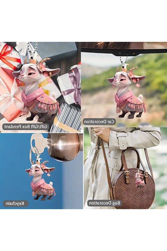 2D Acrylic Goat Pendant, Flat Decoration Charm for Car Hanging Backpack Keychain, Cute Animal Accessory with String, Lightweight Gift for Goat Lovers