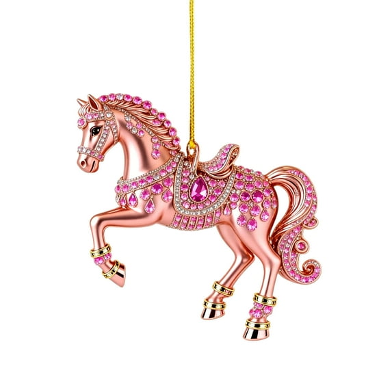2D Acrylic Horse Ornament, Horse Ornaments for Christmas Tree, Horse Gifts For Women, Girls, Horse Lovers, Equestrian Gifts, Christmas Ornaments for Family (Pink - B)