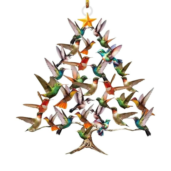 2D Acrylic Hummingbird Christmas Ornaments - Set of Realistic Bird Decorations for Christmas Tree & Home Decor, Delicate Winter-Themed Hanging Accents