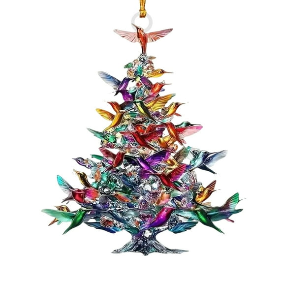 2D Acrylic Hummingbird Christmas Ornaments - Set of Realistic Bird Decorations for Christmas Tree & Home Decor, Delicate Winter-Themed Hanging Accents