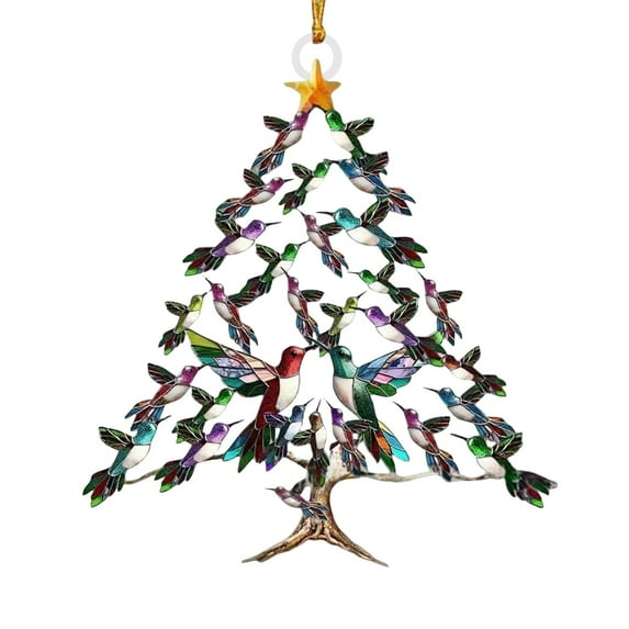 2D Acrylic Hummingbird Christmas Ornaments - Set of Realistic Bird Decorations for Christmas Tree & Home Decor, Delicate Winter-Themed Hanging Accents
