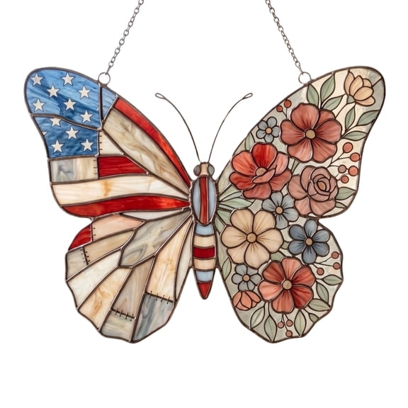 2D Acrylic Independence Day Butterfly Pendant, Patriotic Hanging Wall Porch Ornament, 4th of July Chain Decoration for Home Garden