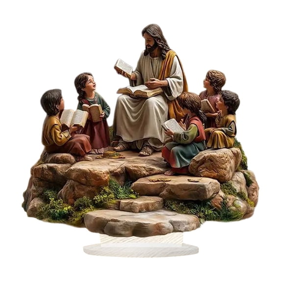 2D Acrylic Jesus Teaching Scene with Open Bible and Youth Figurine for Christian Religious Tabletop Decor indoor Spiritual Home Accent 8 inch