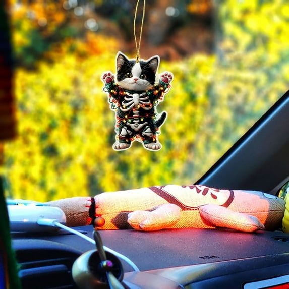 2D Acrylic Light String Cat Pendant - Fall-Themed Hanging Ornament for Halloween Decor, Cute Kitty Thanksgiving Hanging Ornament with String for Home Garden Party - Lightweight Wall Window Decor