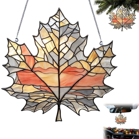 2D Acrylic Maple Leaf Suncatcher Tree Ornaments,Stained Glass Maple Leaf Style Waterproof Fall Decoration ,Faux Stained Glass Maple Leaf Suncatcher Ornament for Thanksgiving Autumn Home Wall Decor
