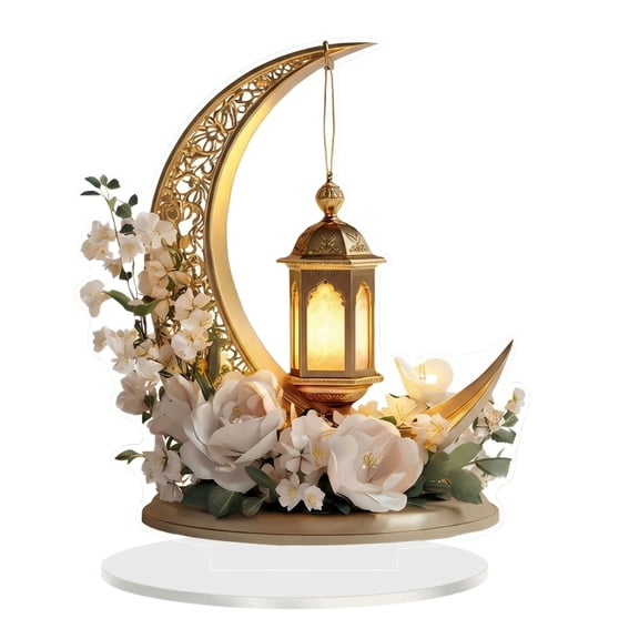 2D Acrylic Moon Lantern Decor for Ramadan – Elegant Islamic Home & Eid Table Display, Festive Crescent Ornament for Living Room