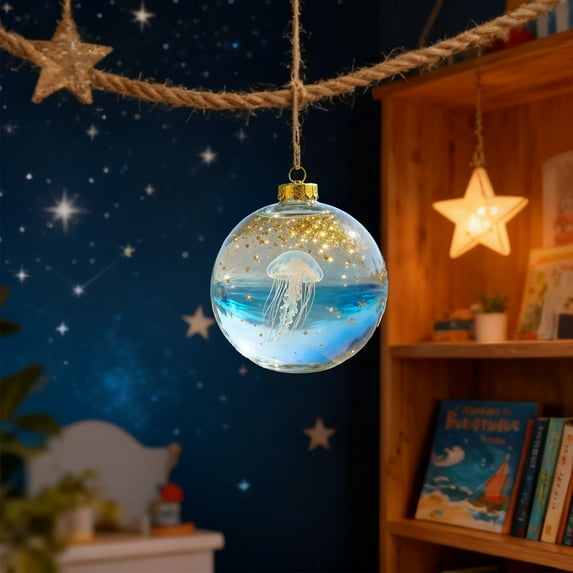 2D Acrylic Ornament Jellyfish Starfish Sea Life Pendant for Christmas Tree Hanging Decor Home Window Decoration(A)