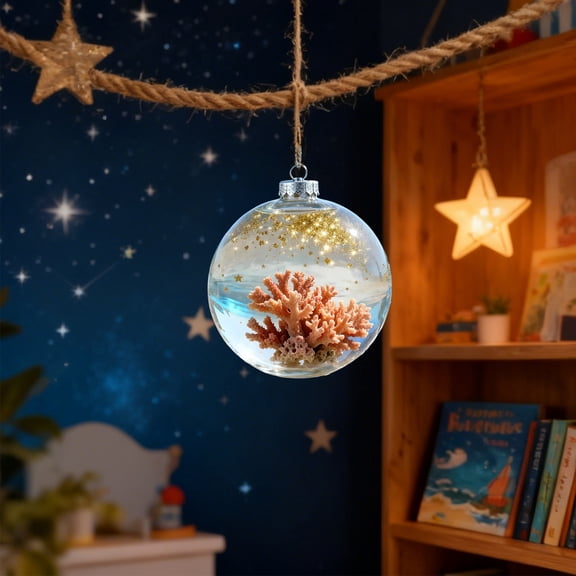 2D Acrylic Ornament Jellyfish Starfish Sea Life Pendant for Christmas Tree Hanging Decor Home Window Decoration(C)