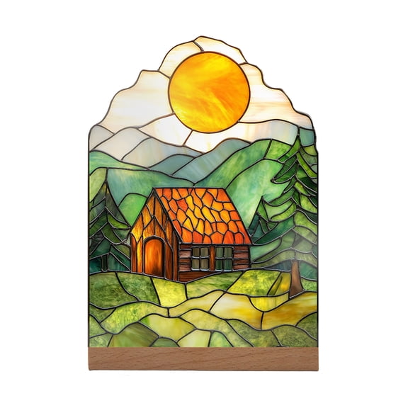 2D Acrylic Ornament Mountain Lake Landscape Panel Flat Acrylic Decorative Display Piece for Shelf Desk Window Home Decor