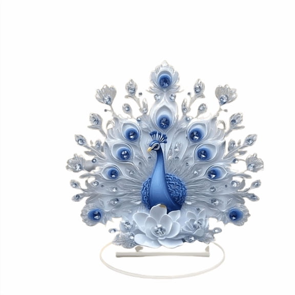 2D Acrylic Peacock Decor, White And Blue Peacock Display Piece, Desktop Ornament Home Living Room Decoration