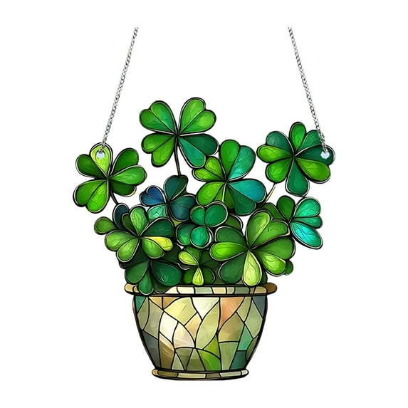 2D Acrylic Pendant Hanging Decoration, Ngxiha Shamrock Suncatcher Four Leaf Clover Window Hanging Ornament, Acrylic Stained Glass Effect Art, Holiday Outdoor Decoration