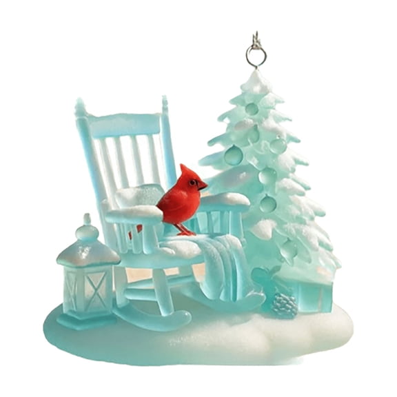 2D Acrylic Red Cardinal decorative Pendant, Frosted Rocking Chair & Mini Pine Tree Accents, Hanging Ornament for Winter Holiday Home decor, Christmas Tree Displays and Festive