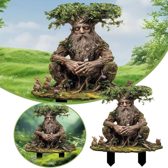 2D Acrylic Tree Man Garden Stake, Mystical Forest Tree Spirit Yard Art Sign for Outdoor Lawn Patio Garden Decoration 20cm
