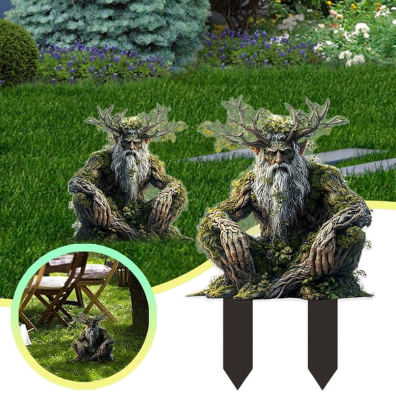 2D Acrylic Tree Man Garden Stake Weatherproof Forest Giant Ground Insert Greenman Flower Pot Decor For Yard Lawn(Green-20X13Cm)
