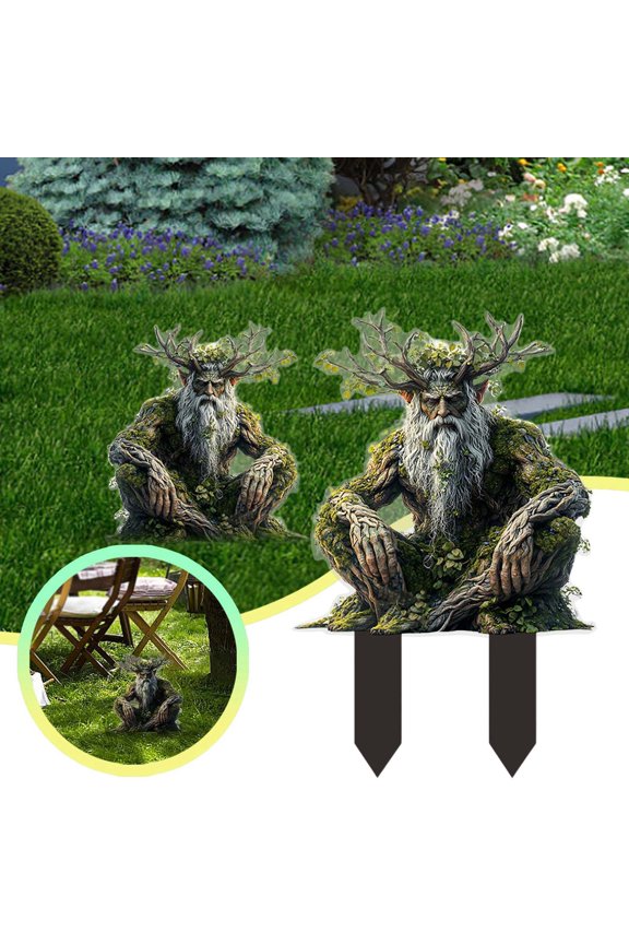 2D Acrylic Tree Man Garden Stake Weatherproof Forest Giant Ground Insert Greenman Flower Pot Decor For Yard Lawn(Green-20X13Cm)