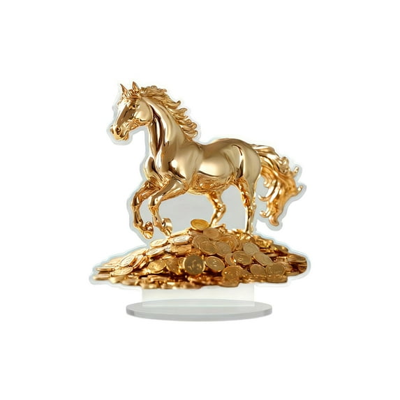 2D Acrylic Wall Art Decor With Gold Horse And Coin Design For Wealth And Success Symbol Home Office Desk Ornament