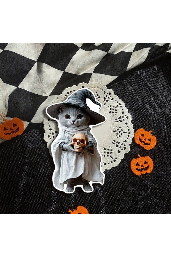 2D Acrylic Witch Cat Keychain, Plastic, Design B, for backpack, purse, keys, costume, or Halloween gift