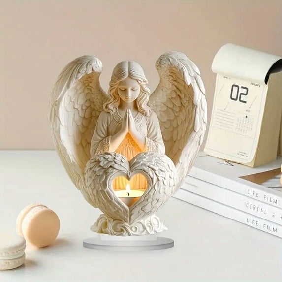 2D Angel Sculpture Acrylic Statue, Desktop Decor for Office Desk & Home, Inspirational Tabletop Figurine & Gift
