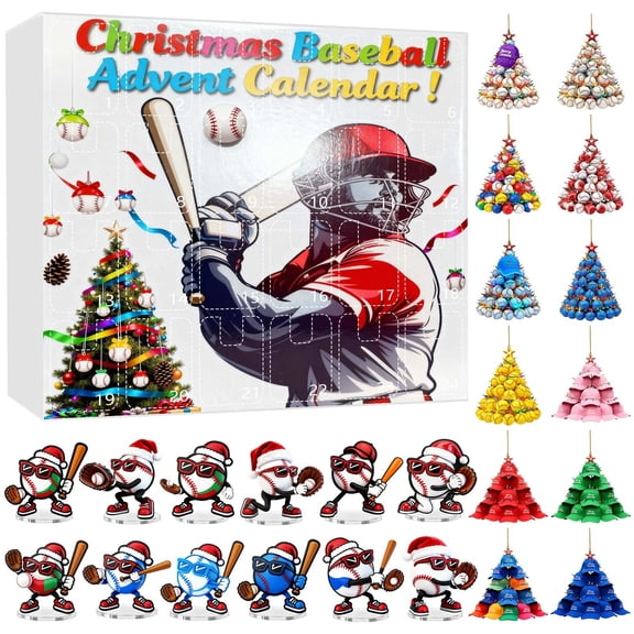 2D Baseball Cartoon 24 Piece Baseball Surprise Baseball Ornament Timers for Cooking Timer Dice Visual Timers for Kids with Days until Countdown Hanging 25 Days of Countdown Seconds Timer for Exercise