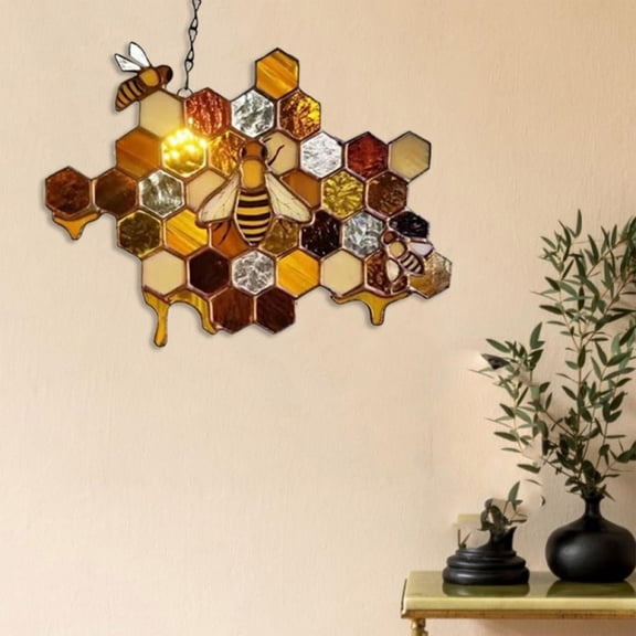 2D Bee Wasp Hanging Ornament for Outdoor Garden Decor, Creative Metal Style Insect Wall Art for Yard Patio Landscape Decoration