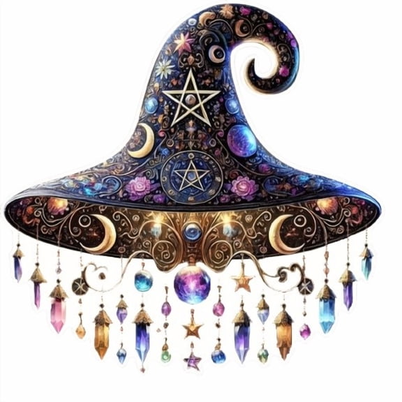 2D Bohemian Style Witch Hat Acrylic Hanging Ornament Festive Decorative Piece
