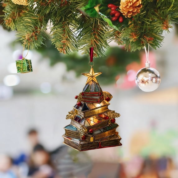 2D Book Christmas Ornament, Mini Multicolor Plastic Hanging Decor, Literary Themed Xmas Tree Ornament & Book Lover Gift