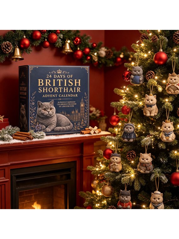 2D British Shorthair Cat Advent Calendar 24 Days Christmas Countdown Figurines Gift