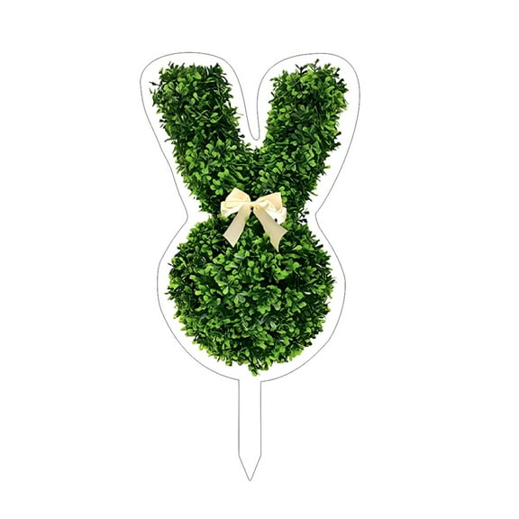 2D Bunny Shape Plants, Artificial Green Plants, Artificial Boxwood Bunny Topiary with Decorative Bow Perfect for Indoor and Outdoor Easter Decor, 15 Inches