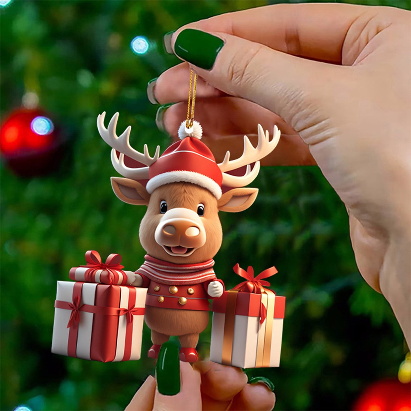 2D Cartoon Deer Christmas Tree Pendant Christmas Decorations 2024