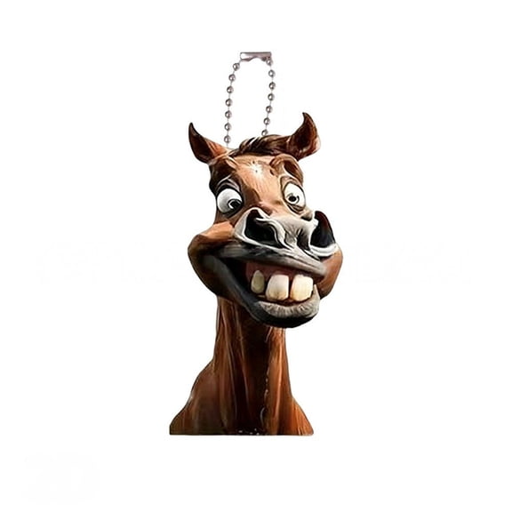 2D Cartoon Large Mouth Horse Plush Toy with Chain for Vehicle Enhancement
