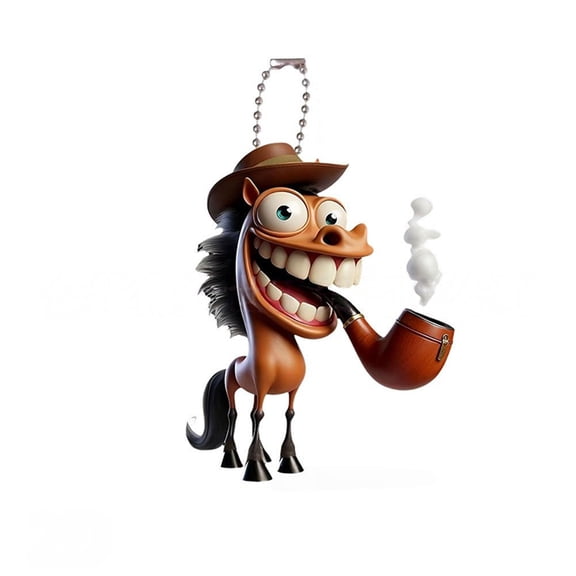 2D Cartoon Large Mouth Horse Plush Toy with Chain for Vehicle Enhancement