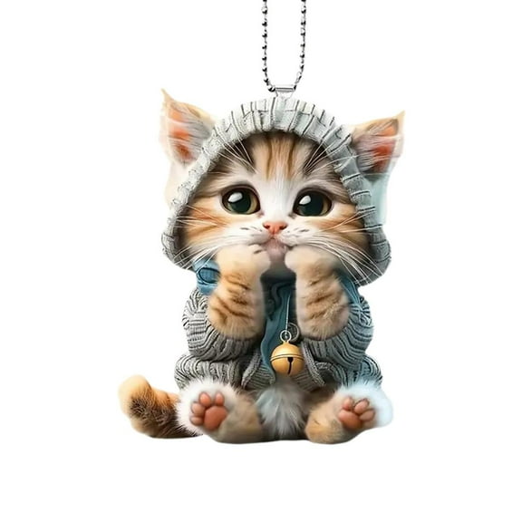 2D Cat Car Charm Car Rear View Mirror Hanging Cat OrnamentCat Pendant Dection G8C4