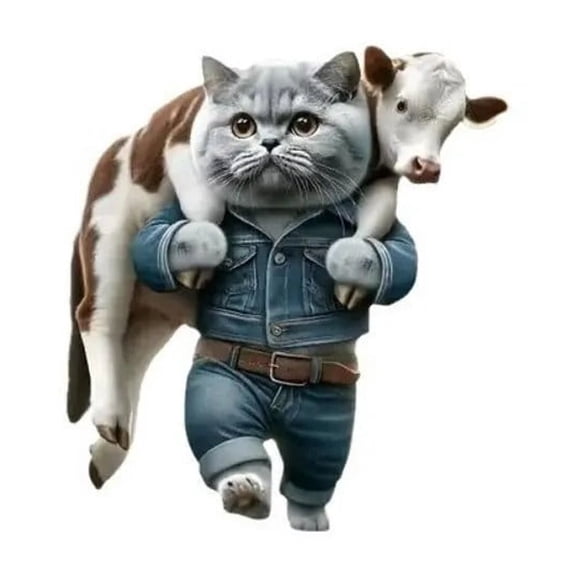 2D Cat Carrying Cow Acrylic Car Pendant, Flat Rearview Mirror Hanging Charm, Keychain Accessories, Cute Vehicle Decor, Random Chain
