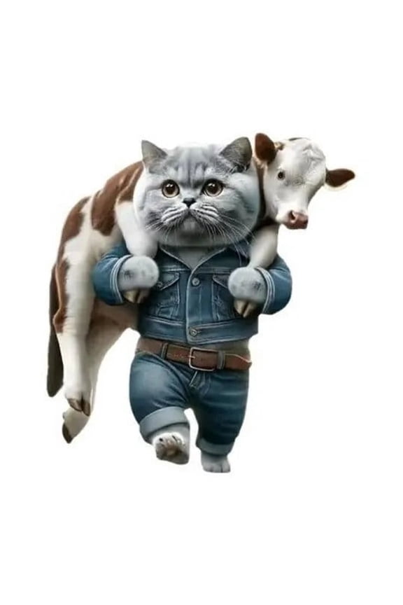 2D Cat Carrying Cow Acrylic Car Pendant, Flat Rearview Mirror Hanging Charm, Keychain Accessories, Cute Vehicle Decor, Random Chain